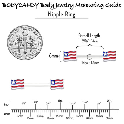 14G 9/16 Patriotic Flag Barbell Nipple Ring Set