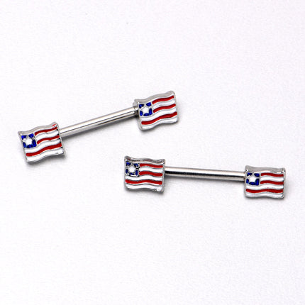 14G 9/16 Patriotic Flag Barbell Nipple Ring Set