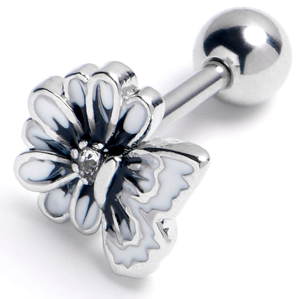 16G 1/4 Clear Gem Butterfly Blossom White Cartilage Tragus Earring
