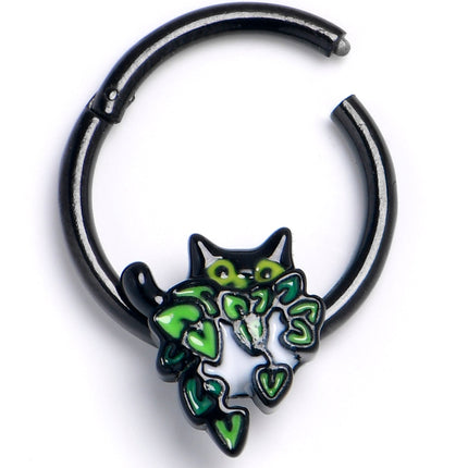 16G 3/8 Black Pouncing Cat Hinged Segment Ring