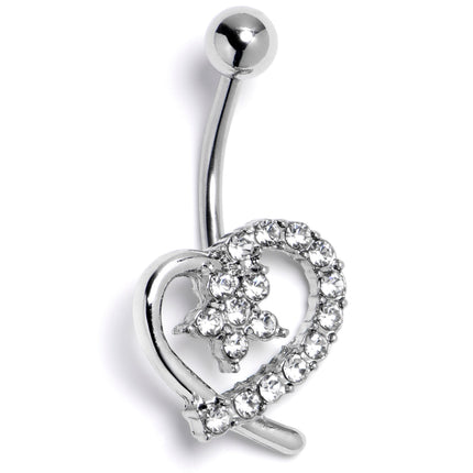 Clear CZ Gem Internally Threaded Blossom Heart Belly Ring