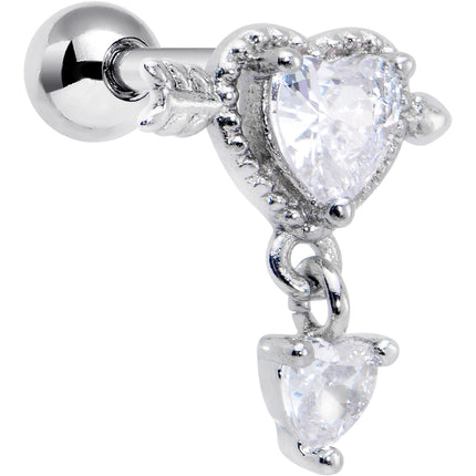 16G 1/4 Clear Gem Fusion of Love Arrow Heart Cartilage Earring