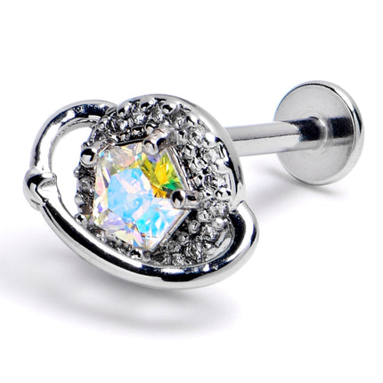 16G 3/8 Aurora CZ Gem Textured Saturn Planet Labret Monroe Tragus