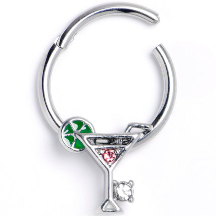 16G 3/8 Clear Pink Gem Cocktail Hour Hinged Segment Ring