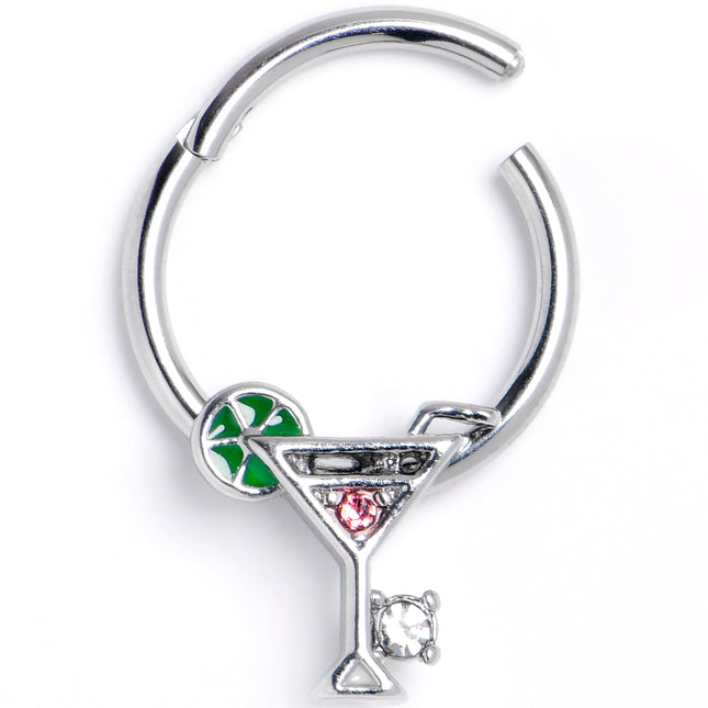 16G 3/8 Clear Pink Gem Cocktail Hour Hinged Segment Ring