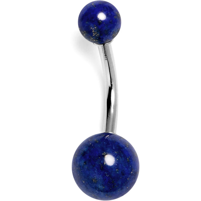 14G 3/8 Blue Lapis Natural Stone Belly Ring