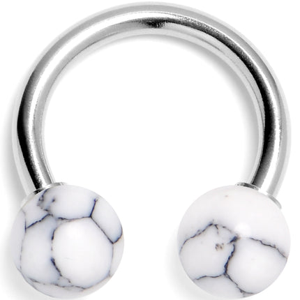 14G 3/8 White Howlite Natural Stone Horseshoe Circular Barbell