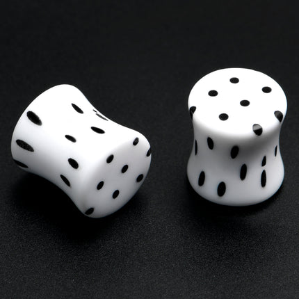White Acrylic Retro Dots Black Double Flare Plug Set  6mm to 20mm Sizes
