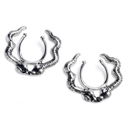 Stainless Steel Kissing Snakes Clip On Fake Nipple Shield Set