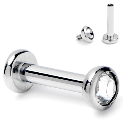 16G 1/4 Clear CZ Gem ASTM F-136 Implant Grade Titanium Internally Threaded Labret