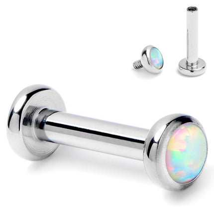 16G 1/4 White Synthetic Opal ASTM F-136 Implant Grade Titanium Internal Thread Labret