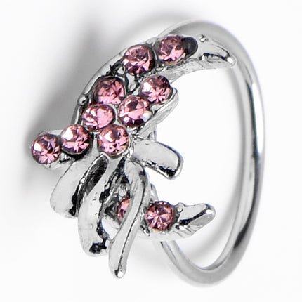 20G 5/16 Pink Gem Cartilage Helix Hoop Earring
