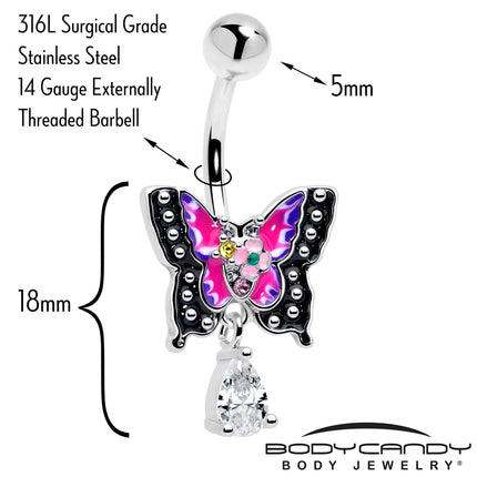 Clear Yellow Green Gem Exotic Butterfly Dangle Belly Ring