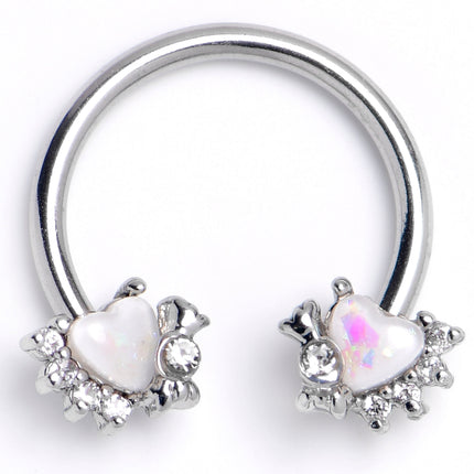 16G 3/8 White Faux Opal Sunny Heart Horseshoe Circular Barbell