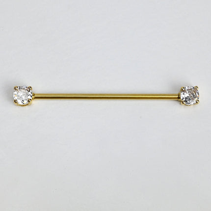 14G Clear Gem Gold Tone Internally Threaded Industrial Barbell 38mm