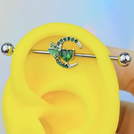 14G Green Gem Dragonfly Moon Opulence Industrial Barbell 38mm