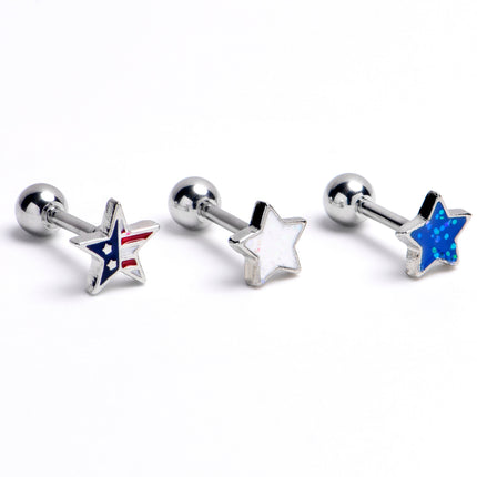 16G 1/4 Stars Flag Patriotic Cartilage Tragus Earring Curation Set of 3