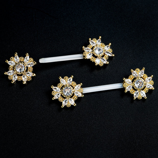 14G 9/16 Clear Gem Classic Cross PTFE Bioplast Barbell Nipple Ring Set