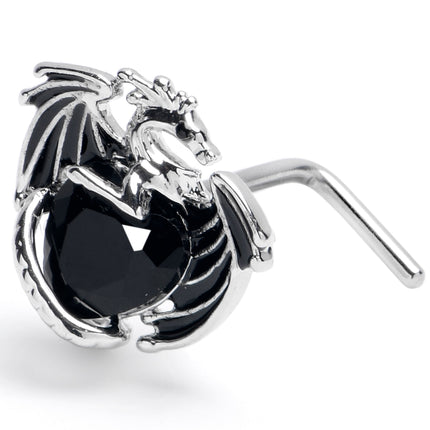 20G 7mm Black CZ Gem Heart of Dragon L Shape Nose Ring