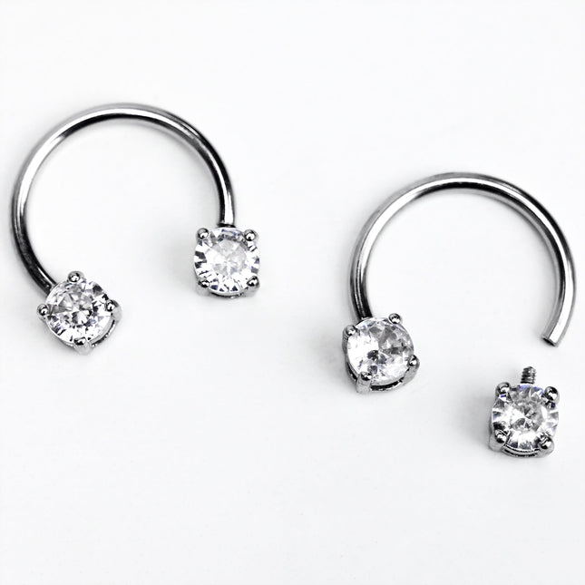14G 9/16 Clear Gem Round Internally Threaded Horseshoe Nipple Ring Set