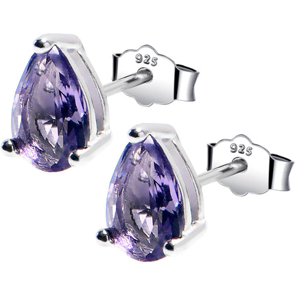 5mm CZ  Pear 925 Sterling Silver February Birthstone Stud Earrings