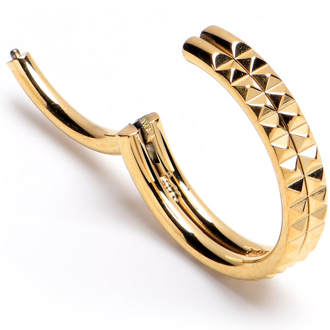 16G 3/8 Gold PVD Pyramid Cut Double Hoop 316L Surgical Steel Hinged Segment Ring