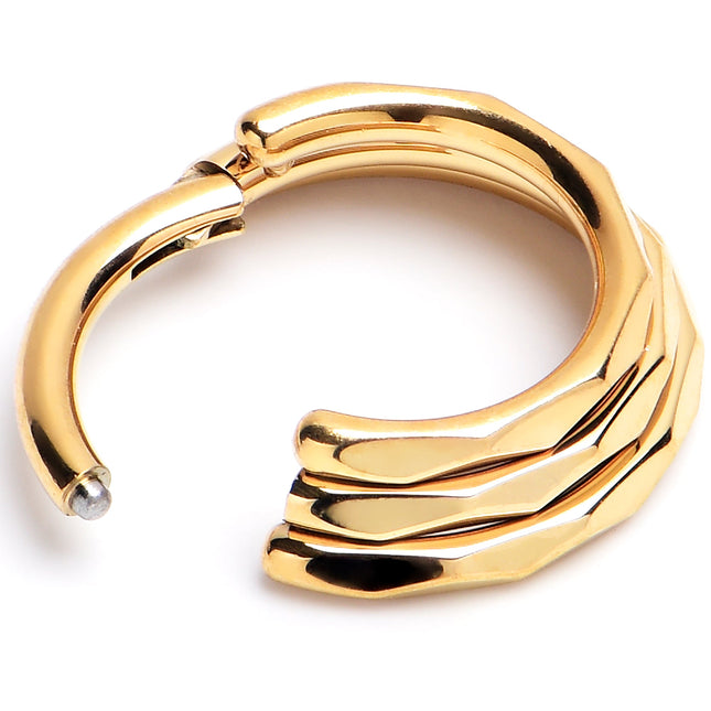16G 5/16 Gold PVD Faceted Triple Stack Hoop Titanium Hinged Segment Ring