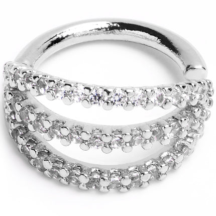 16G 5/16 Clear CZ Gem Faux Triple Hoop Closure Ring
