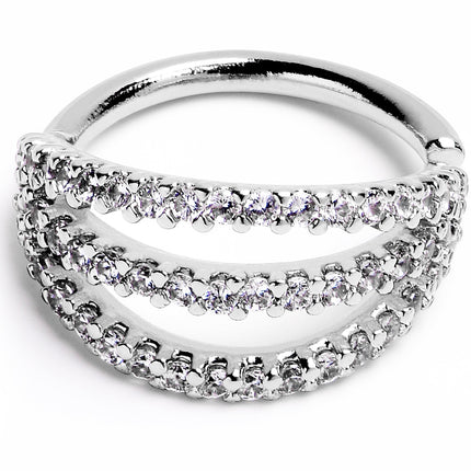 16G 3/8 Clear CZ Gem Faux Triple Hoop Closure Ring