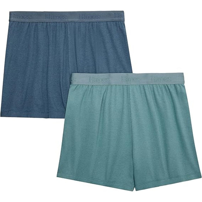 New 2 Pair Hanes Womens XS Green Blue Ribbed Super Soft Lounge Sleepwear Shorts