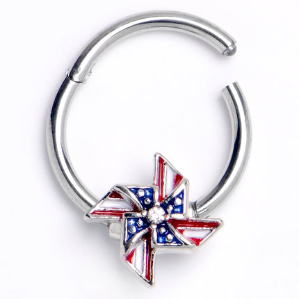 16G 3/8 Clear Gem Festive Patriot Pinwheel Hinged Segment Ring