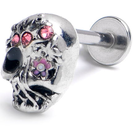 16G 5/16 Pink Gem Stylish Skull Labret Monroe Tragus