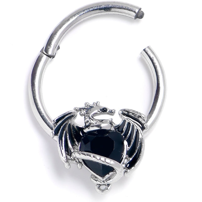 16G 3/8 Black Gem Heart ofDragon Hinged Segment Ring