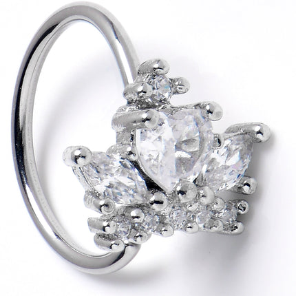 20G 5/16 Clear CZ Gem Heart Crown Nose Hoop