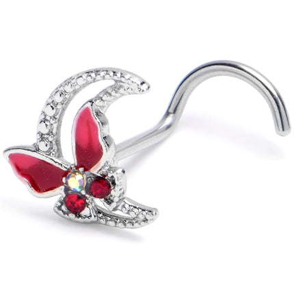 20G 7mm Pink Gem Butterfly Pink Beauty Left Side Nose Screw