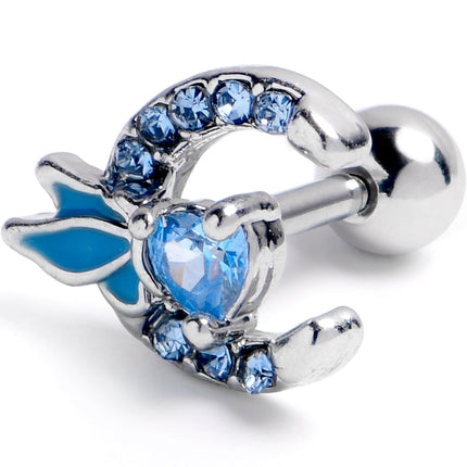 16G 1/4 Blue Gem Butterfly Heart Moon Cartilage Tragus Earring