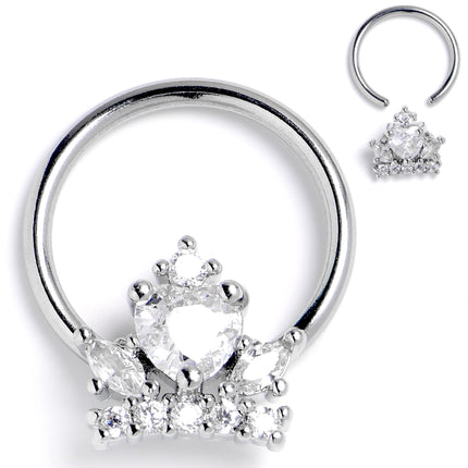 16G 3/8 Clear CZ Gem Crown Heart BCR Captive Ring