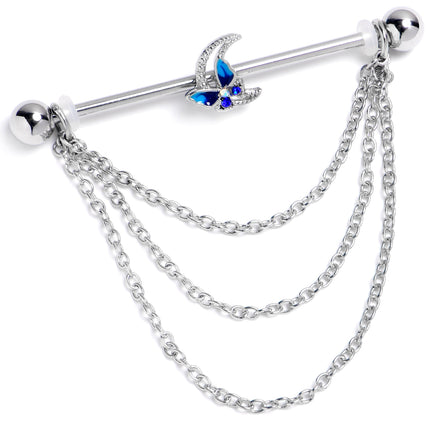 14G Aurora Gem Butterfly Blue Beauty Dangle Industrial Barbell 38mm