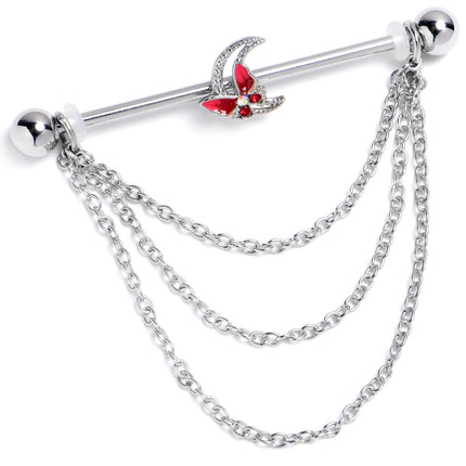 14G Aurora Gem Butterfly Pink Beauty Dangle Industrial Barbell 38mm