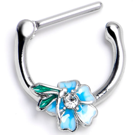 16G 5/16 Clear Gem Faerie Flower Blue Cartilage Clicker