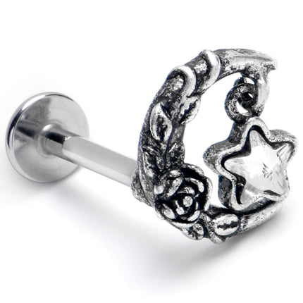 16G 5/16 Clear Gem Ornate Moon Star Labret Monroe Tragus
