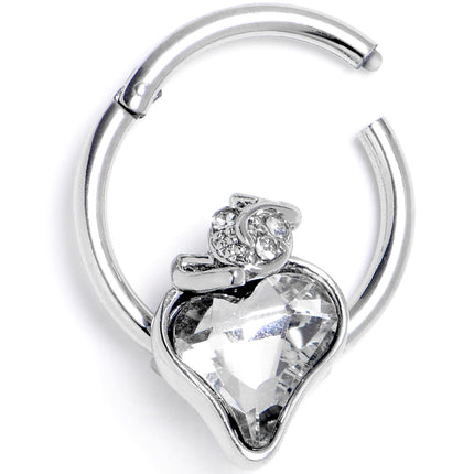 16G 3/8 Clear Gem Strawberry Love Hinged Segment Ring