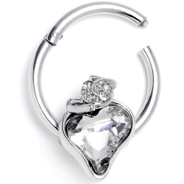 16G 3/8 Clear Gem Strawberry Love Hinged Segment Ring