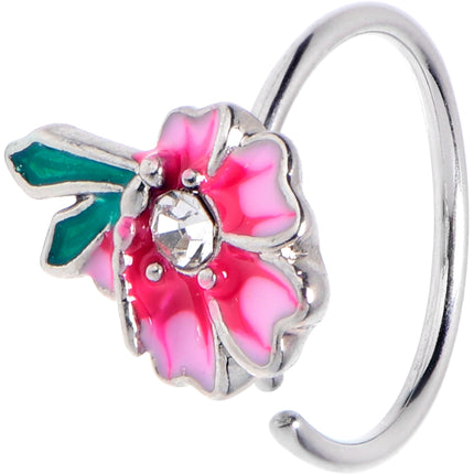 20G 5/16 Clear Gem Faerie Flower Pink Nose Hoop