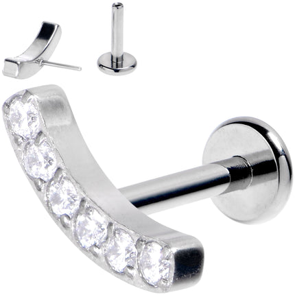 16G 1/4 Clear Gem Arc Grade 23 Titanium Threadless Push In Labret Tragus