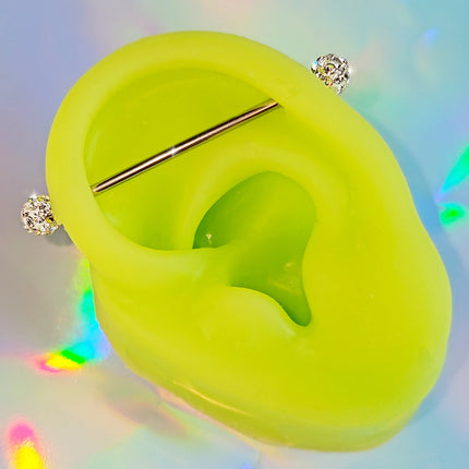 14G Clear Gem Internally Threaded Disco Industrial Barbell 38mm