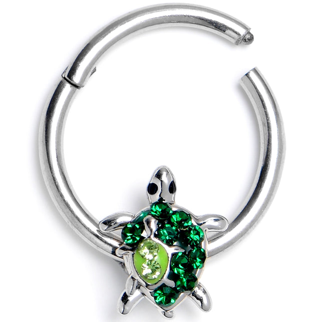 16G 3/8 Green Gem Turtle World Hinged Segment Ring