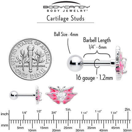 16G 1/4 Clear Gem Heart Pink Butterfly Cartilage Tragus Earring