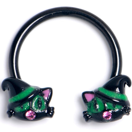 16G 3/8 Pink Gem Black Halloween Hat Cat Horseshoe Circular Barbell