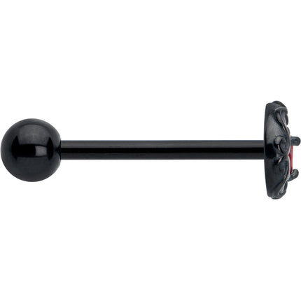 Red CZ Gem Black Scroll Moon Heart Barbell Tongue Ring